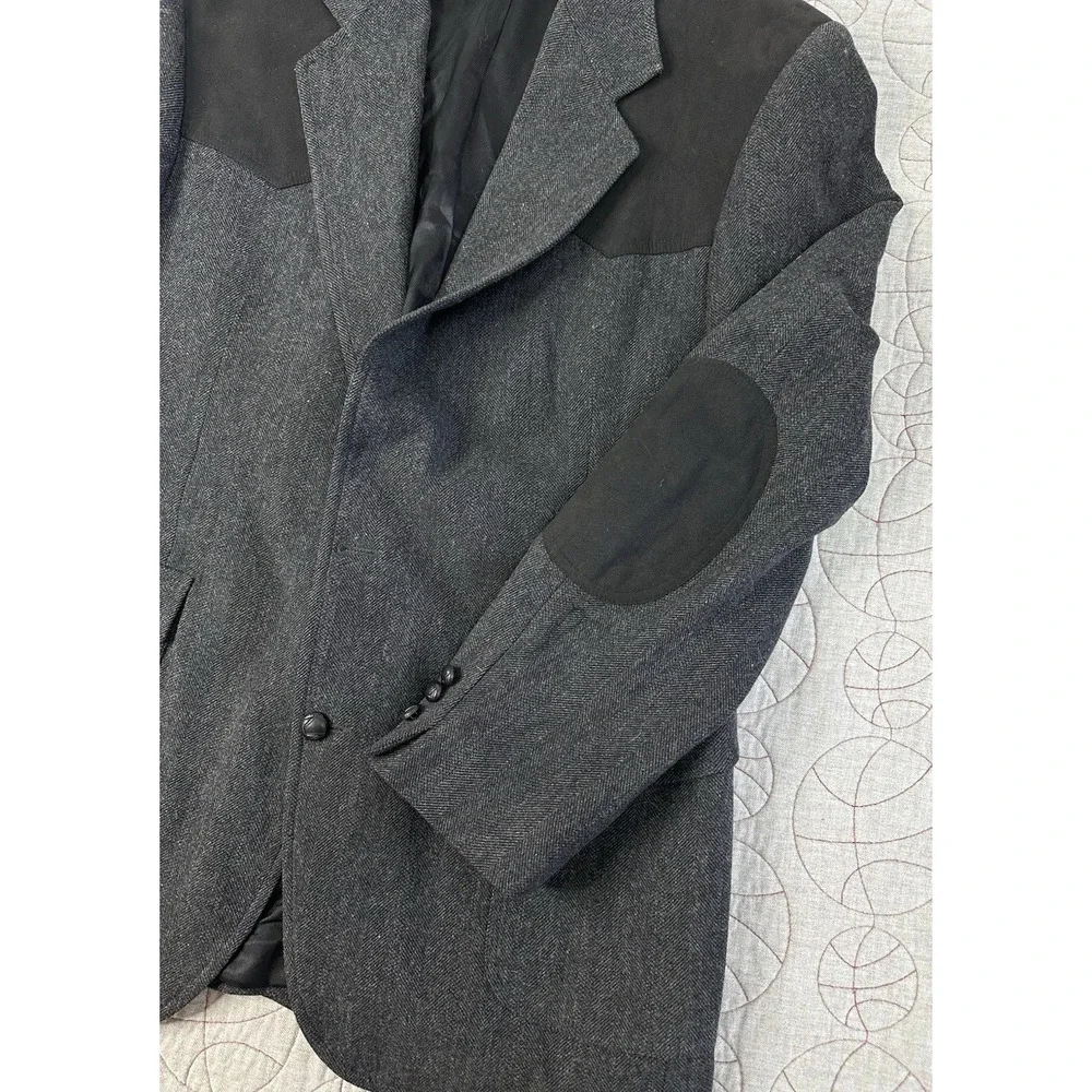 VTG Pendleton Western Suede Yoke Elbow Patches Wool Blazer Herringbone / 44 Long
